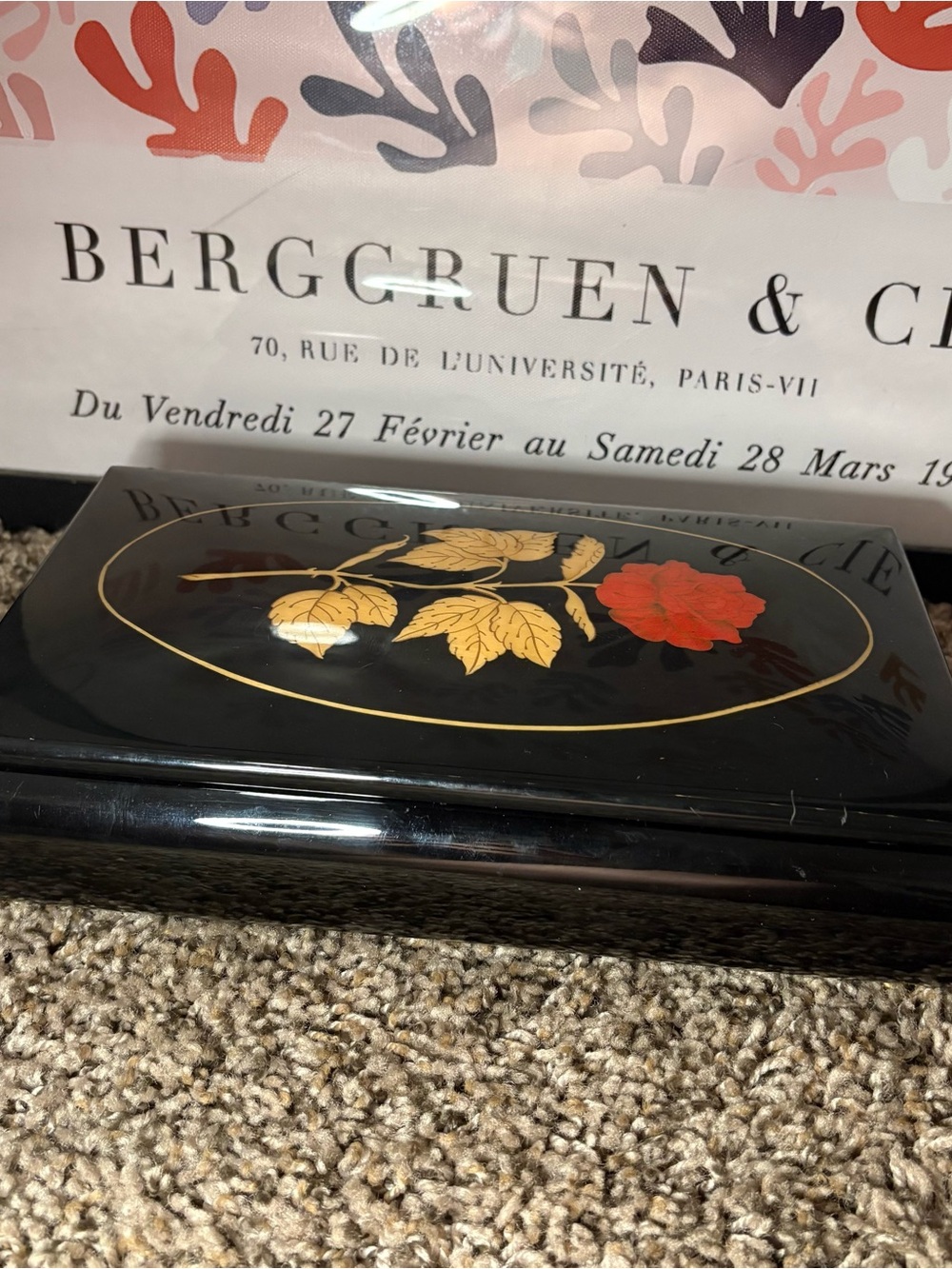 Vintage Made in Italy Black Lacquer Jewelry Box